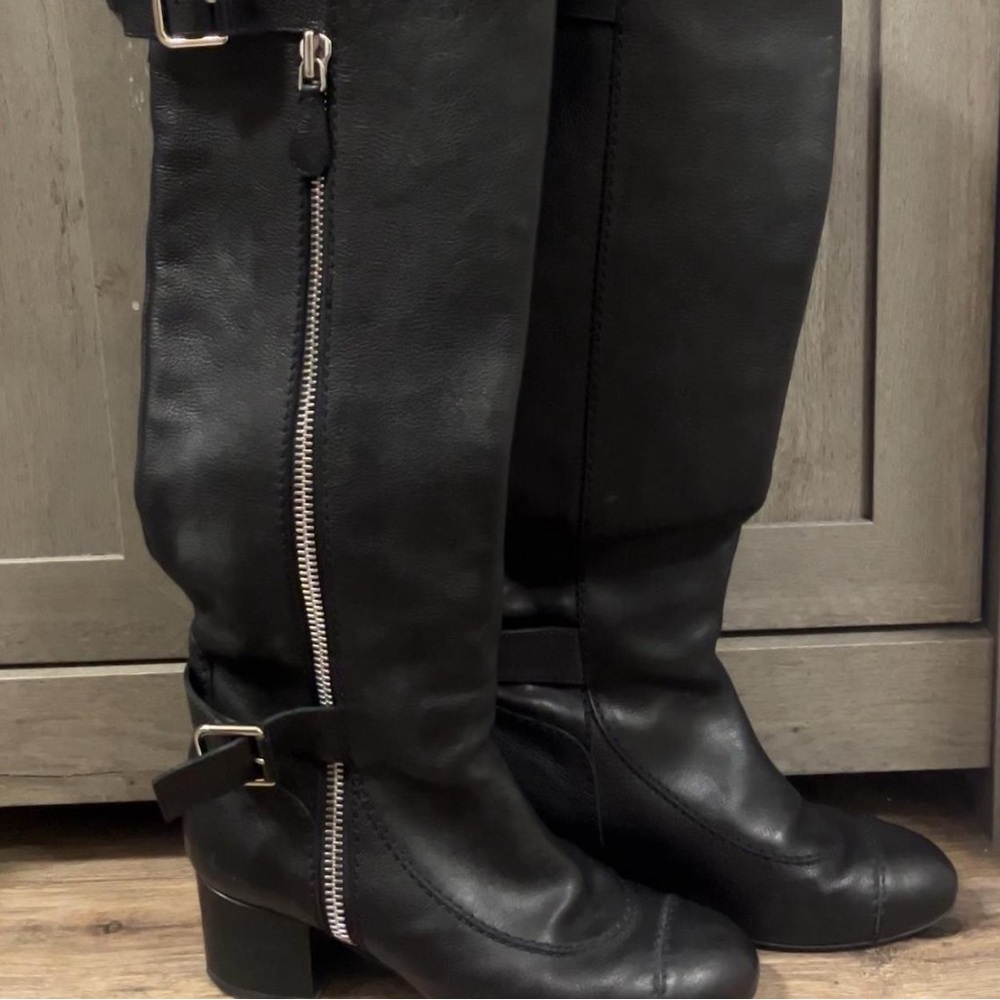 Black Leather Knee-High Boots